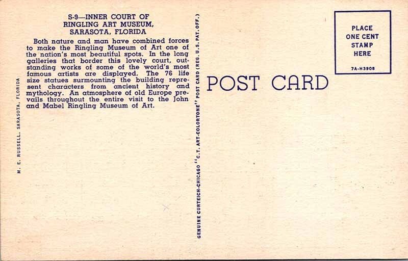 Postcard MUSEUM SCENE Sarasota Florida FL AL0263