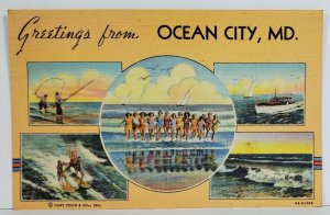 Ocean City Md Multi View Surf Fishing Boating Beach Bathing Beauties Postcard O9