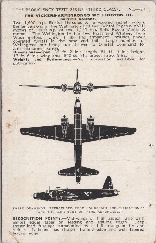 The Vickers Armstrongs Wellington III British Bomber Aircraft Postcard 05.31 