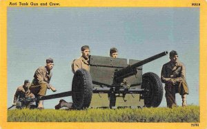 Anti Tank Gun Crew US Army Military WWII linen postcard