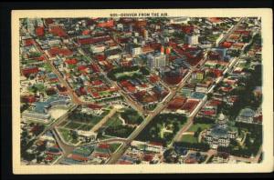 Linen Postcard Aerial Denver,Capitol,Civic Center,CO