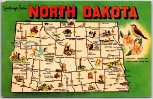 North Dakota ND, Sioux State, Famous Place, Map, Greetings, Vintage Postcard