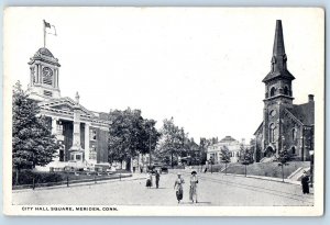 c1920 City Hall Square Clock Tower Monument Building Meriden Connecticut Postcar