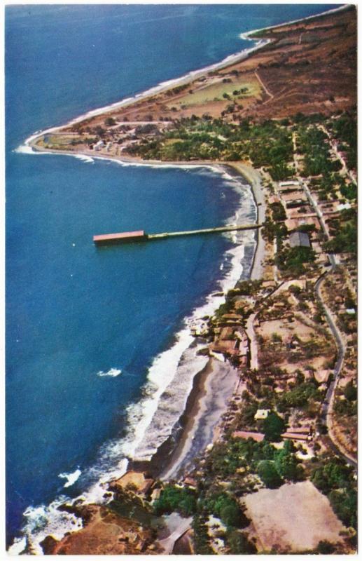 El Salvador La Libertad Port Aerial View 1950s-1960s Postcard