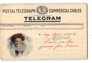 Postal Telegraph Telegram Greetings Pretty Woman Postcard 1912