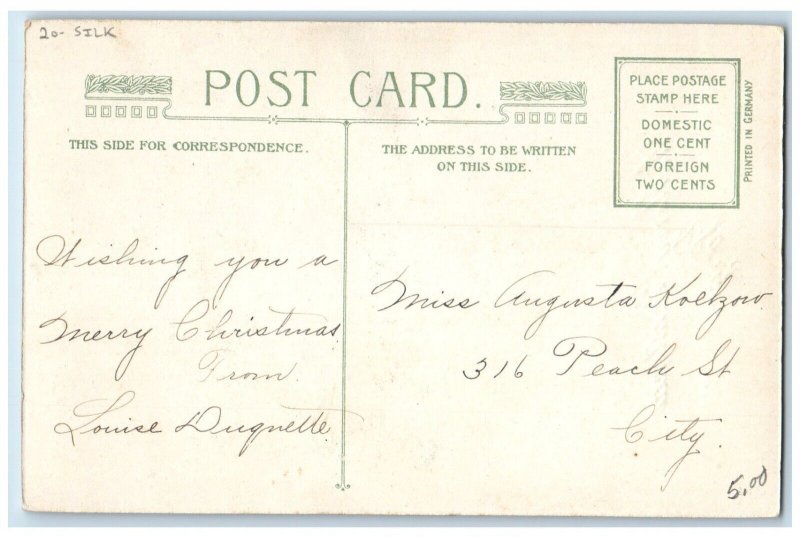 c1910's Christmas Holly Berries Winter Pine Tree House Winsch Back Silk Postcard