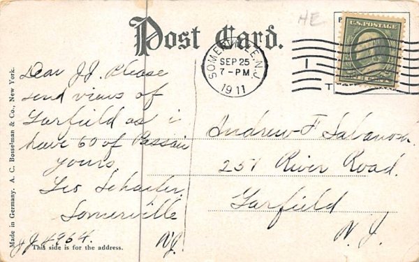 nj-somerville postal marking on front 1911