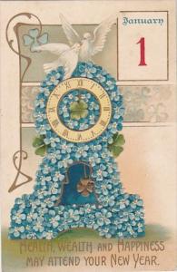 New Year Beautiful Clock With White Doves 1907