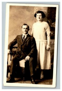 Vintage Early 1920's RPPC Photo of Young Couple