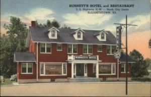 Elizabethtown KY Burnett's Hotel & Caf‚ Linen Postcard