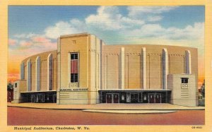 CHARLESTON, WV West Virginia MUNICIPAL AUDITORIUM c1940s Curteich Linen Postcard