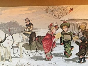 18th Century Christmas Greeting Card. . Child Gift Exchange, Horse Carriage .