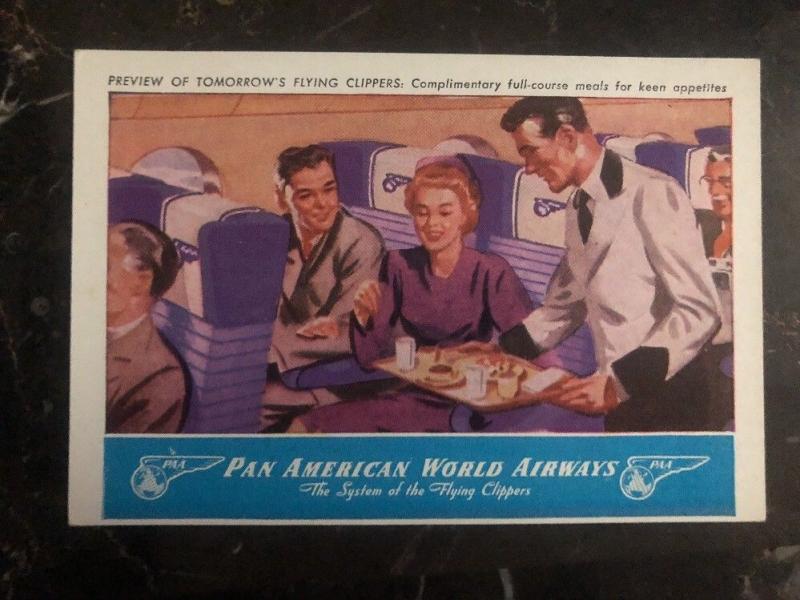 Mint USA Postcard Pan American Airways Preview Of Flying Full Course Meal