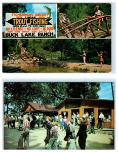 2 Postcards ANGOLA Indiana IN~Trout Fishing BUCK LAKE RANCH Amusement Park 1950s