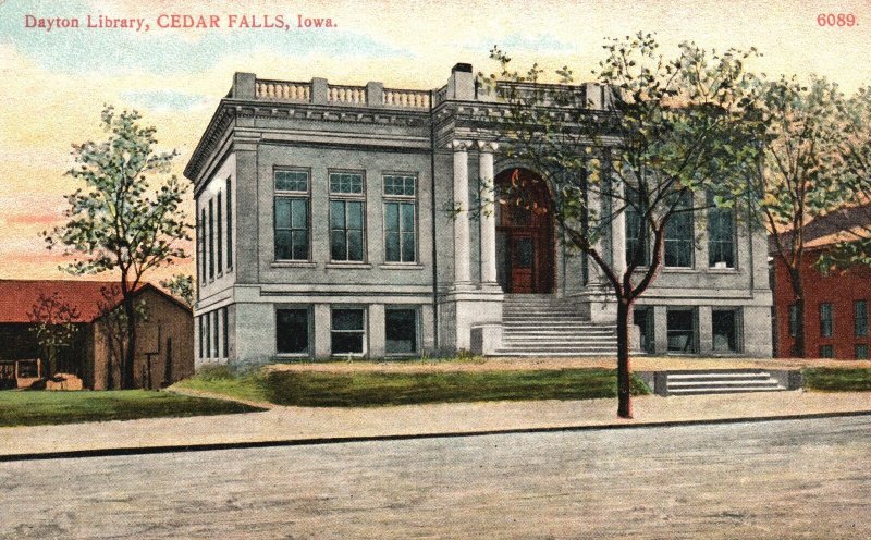 1912 Dayton Library Bldg. & Street Landmarks Cedar Falls Iowa IA Posted Postcard