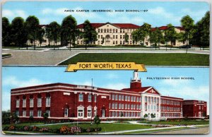 Fort Worth Texas TX, Amon Carter & Polytechnic High School Building, Postcard