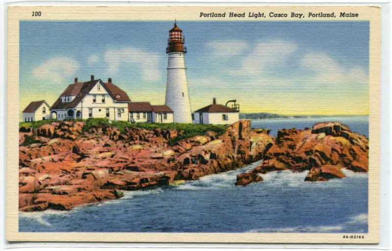 Portland Head Lighthouse Casco Bay Portland Maine linen postcard