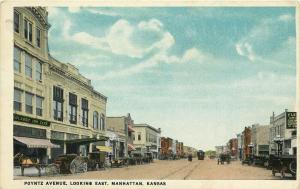 c1920 Postcard; Poyntz Avenue Looking East, Manhattan KS Street Scene Riley Co.