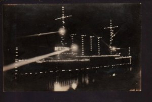 Portland OREGON RPPC c1910 USS CHARLESTON US NAVY Cruiser ELECTRIC LIGHTS NIGHT!