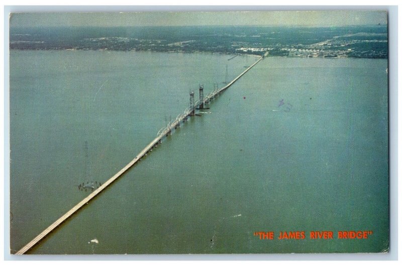 Newport News Virginia VA Postcard Aerial View Of The James River Bridge c1960's