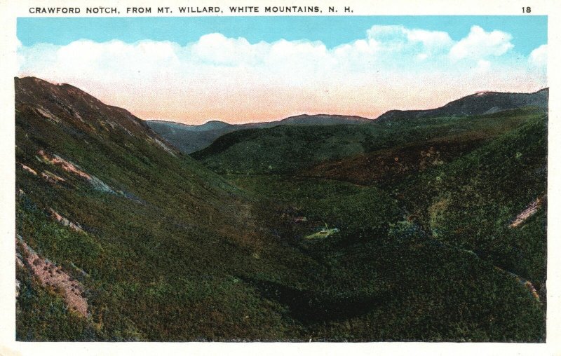 Vintage Postcard 1920's Crawford Notch Mt. Willard White Mountains New Hampshire