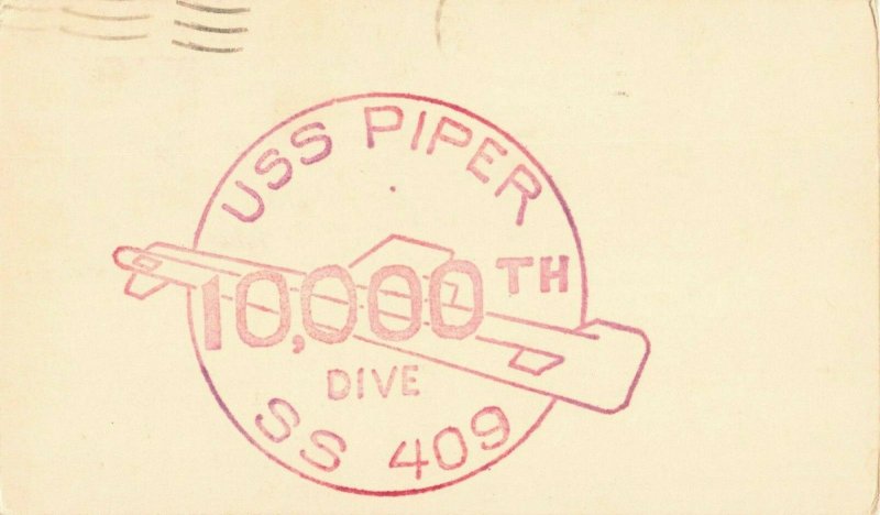 Postcard USS Piper SS 409 10,000 Dive 