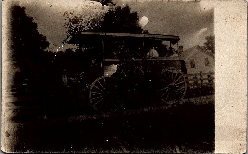 c1910 EARLY HORSE DRAWN TROLLEY CARRIAGE PASSENGERS CORNING RPPC POSTCARD 38-14 