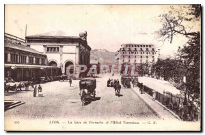 Postcard Old Lyon Perrache railway station and the Hotel Terminus