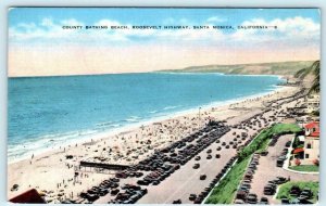 SANTA MONICA, CA  County Bathing Beach ROOSEVELT HIGHWAY ca 1940s  Postcard