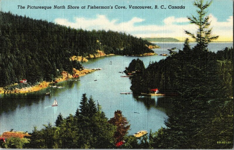 Picturesque North Shore Fishermans Cove Vancouver BC Canada Postcard Linen UNP 