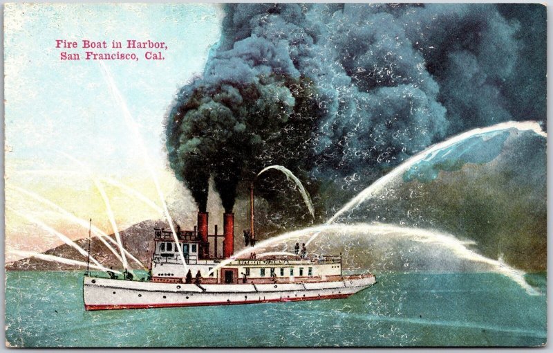 Fire Boat In Harbor San Francisco California CA Steamboat Postcard