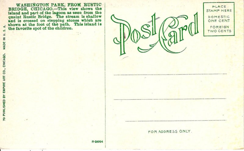 Chicago, Illinois - Washington Park from the Rustic Bridge - c1908