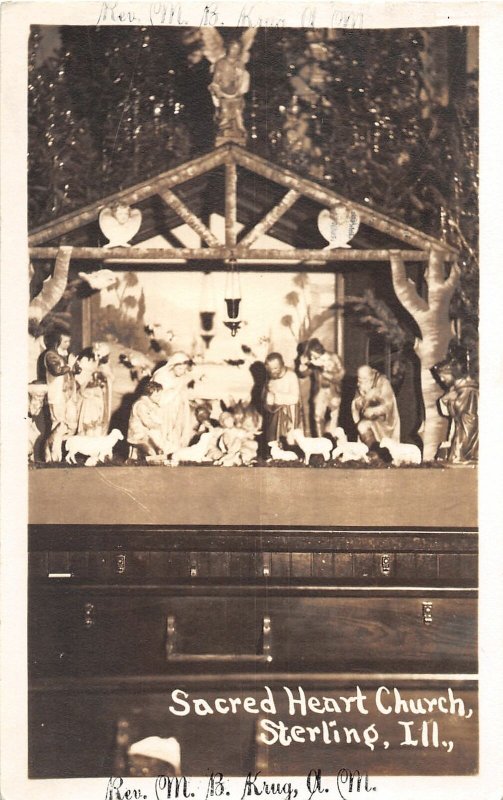 G34/ Sterling Illinois RPPC Postcard 1937 Sacred Heart Church Krug Nativity