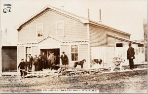 Pillman's Theatre Hall Atlin BC Dogs Dogsled Men Unused Real Photo Postcard E67