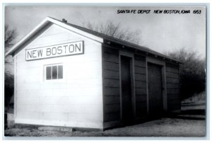 c1953 Santa Fe New Boston Iowa Railroad Train Depot Station RPPC Photo Postcard