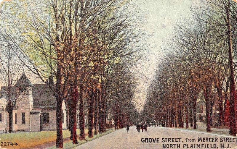 NORTH PLAINFIELD NEW JERSEY~GROVE STREET  FROM MERCER-STREET POSTCARD 1908