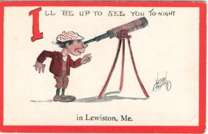 ME   LEWISTON   comic TELESCOPE  A/S COLLIER postcard