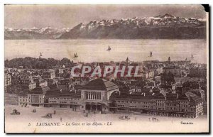 Old Postcard Lausanne Train and The Alps