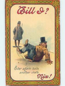 Pre-Linen comic MAN IN TOP HAT FALLS DOWN ON THE SIDEWALK HL3011