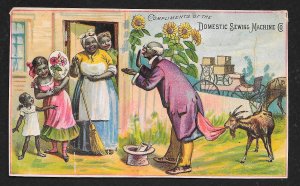 VICTORIAN TRADE CARD Domestic Sewing Co Black Salesman & Black Family