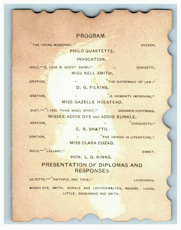 1887 Western College Literary Societies Three-Page Program Fab! P226 