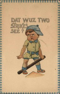 Baseball - Cranky Little Boy Strikes Out c1915 Postcard