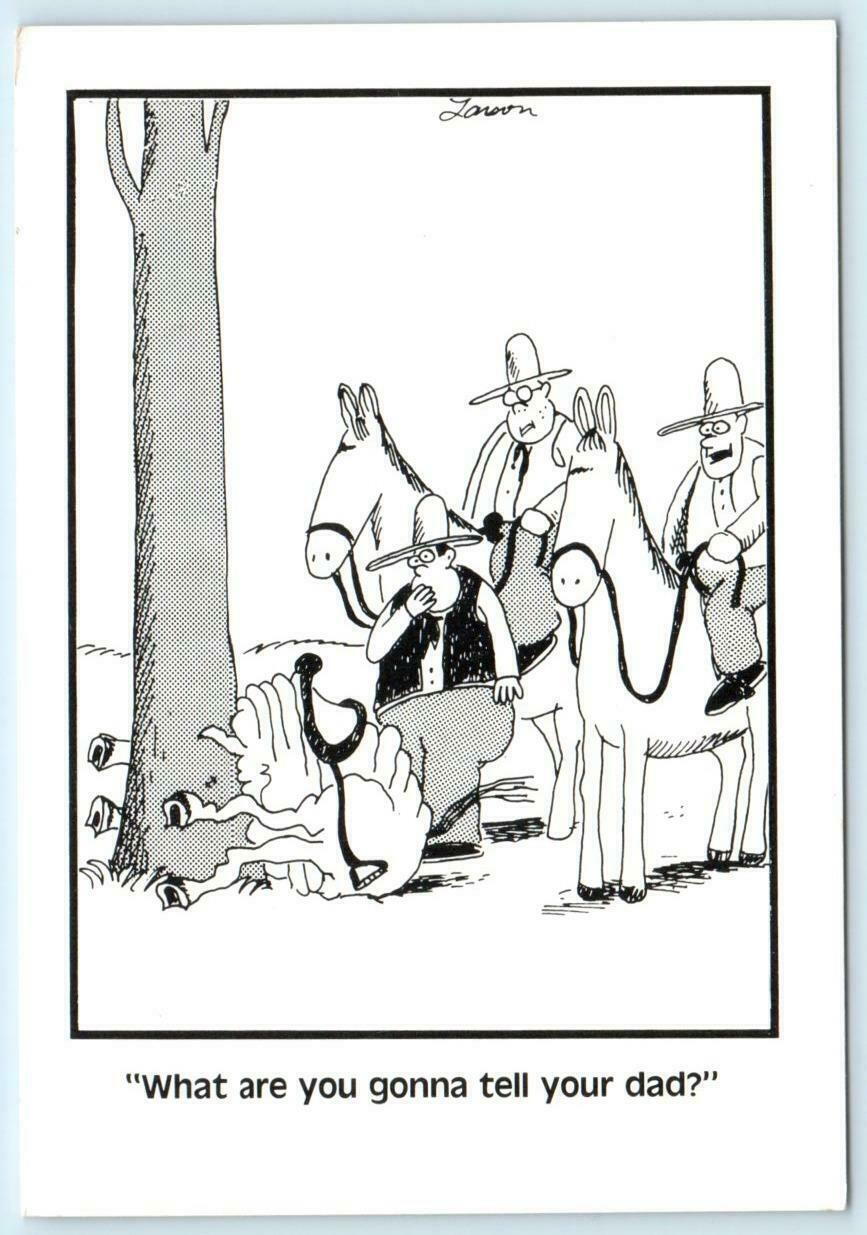 GARY LARSON Comic Artist THE FAR SIDE Horse Accident 1984 4"x6