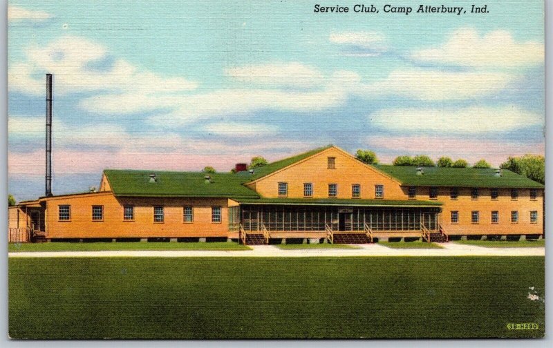 Vtg Service Club Camp Atterbury Indiana IN 1940s Army Linen View Postcard