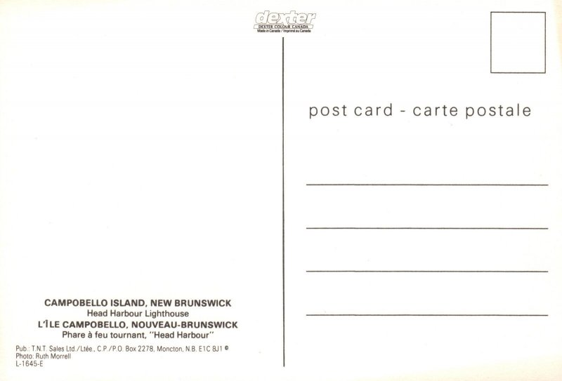 CONTINENTAL SIZE POSTCARD HEAD HARBOUR CAMPOBELLO ISLAND NEW BRUNSWICK CANADA