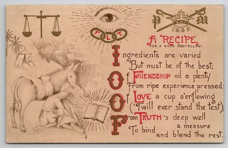 IOOF A RECIPE FOR A GOOD ODD FELLOW L.F. Pease c1914 Postcard N23