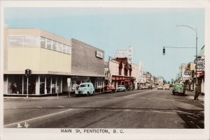 Penticton BC Main Street Three Gables Hotel Capitol Autos Unused RP Postcard H31