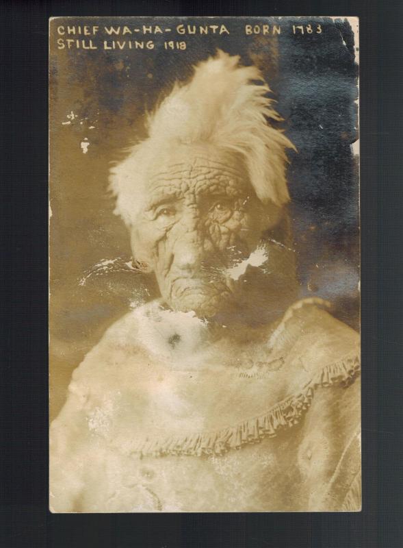 Mint RPPC Real Picture Postcard Native American Indian Chief Wa Ha Gunta 135 YO