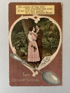 Two Dessert Spoons Romance Litho Postcard C1163090441