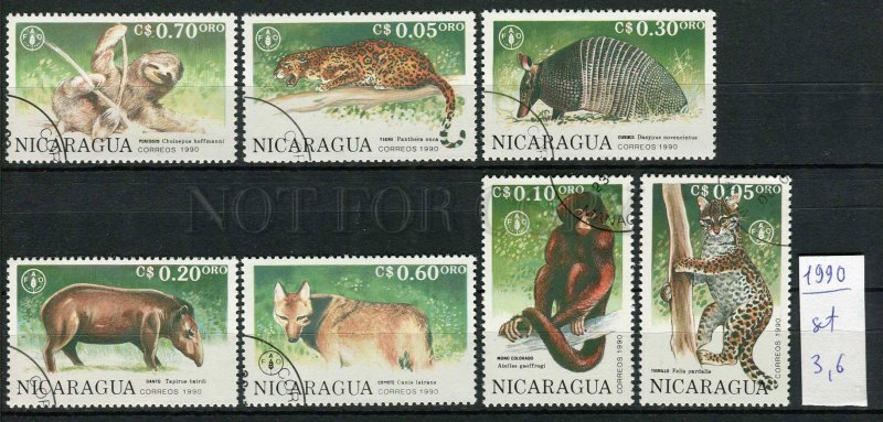 266241 NICARAGUA 1990 year used set ANIMALS tapir leopard